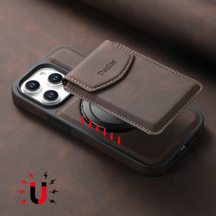 For iPhone 16 Denior D20 Skin Feel MagSafe Holder Detachable Card Slot Phone Case(Brown) - free shipping - PMC Jewellery - Order now!