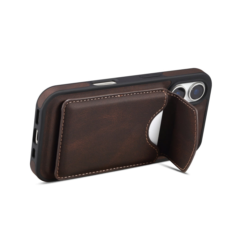 For iPhone 16 Denior D20 Skin Feel MagSafe Holder Detachable Card Slot Phone Case(Brown) - free shipping - PMC Jewellery - Order now!