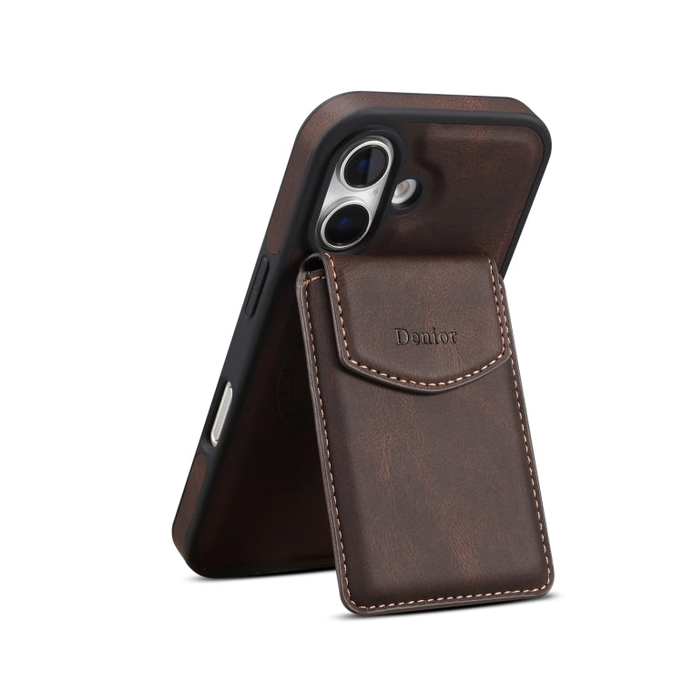 For iPhone 16 Denior D20 Skin Feel MagSafe Holder Detachable Card Slot Phone Case(Brown) - free shipping - PMC Jewellery - Order now!