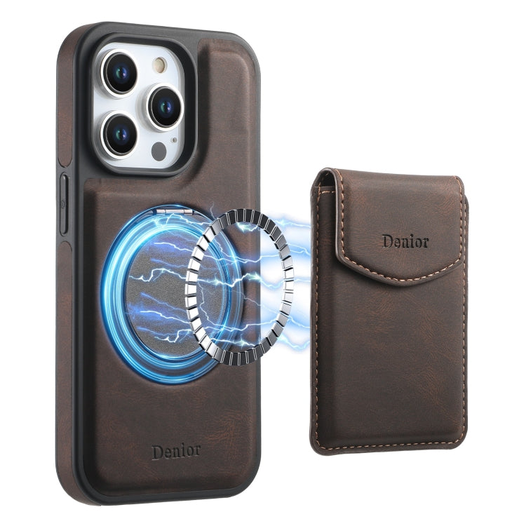 For iPhone 15 Pro Max Denior D20 Skin Feel MagSafe Holder Detachable Card Slot Phone Case(Brown) - free shipping - PMC Jewellery - Order now!