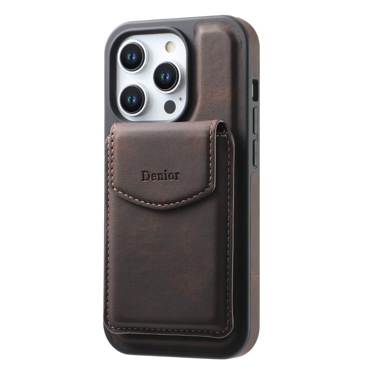 For iPhone 15 Pro Max Denior D20 Skin Feel MagSafe Holder Detachable Card Slot Phone Case(Brown) - free shipping - PMC Jewellery - Order now!