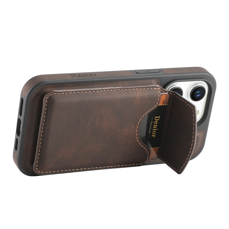 For iPhone 15 Pro Max Denior D20 Skin Feel MagSafe Holder Detachable Card Slot Phone Case(Brown) - free shipping - PMC Jewellery - Order now!