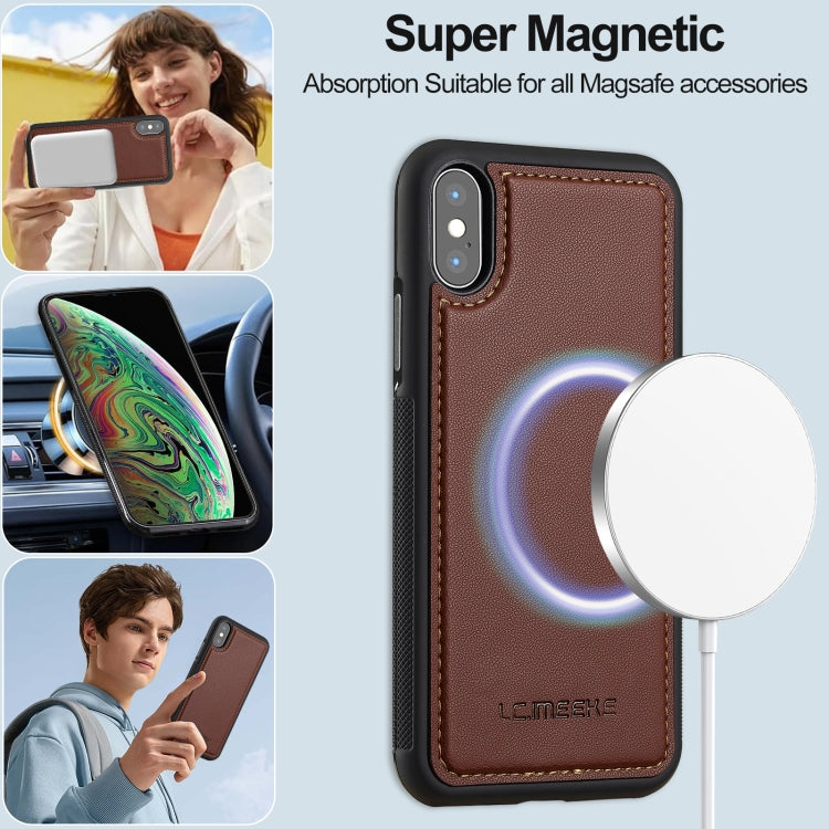 For iPhone X / XS LC.IMEEKE L2 Series Detachable Magsafe PU Phone Case with Lanyard(Brown) - free shipping - PMC Jewellery - Order now!