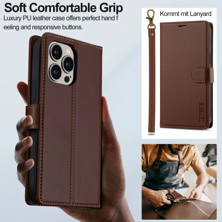 For iPhone 13 Pro LC.IMEEKE L2 Series Detachable Magsafe PU Phone Case with Lanyard(Brown) - free shipping - PMC Jewellery - Order now!