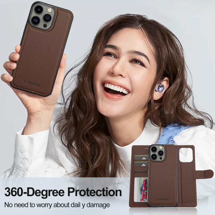 For iPhone 13 Pro LC.IMEEKE L2 Series Detachable Magsafe PU Phone Case with Lanyard(Brown) - free shipping - PMC Jewellery - Order now!