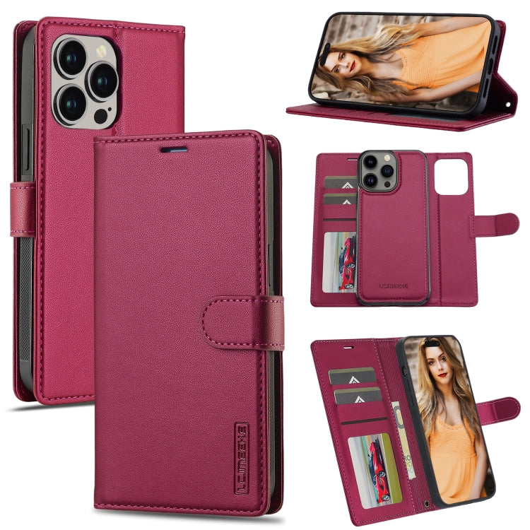 For iPhone 13 Pro LC.IMEEKE L2 Series Detachable Magsafe PU Phone Case with Lanyard(Red) - free shipping - PMC Jewellery - Order now!
