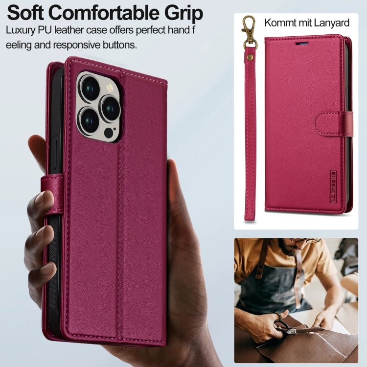 For iPhone 13 Pro LC.IMEEKE L2 Series Detachable Magsafe PU Phone Case with Lanyard(Red) - free shipping - PMC Jewellery - Order now!