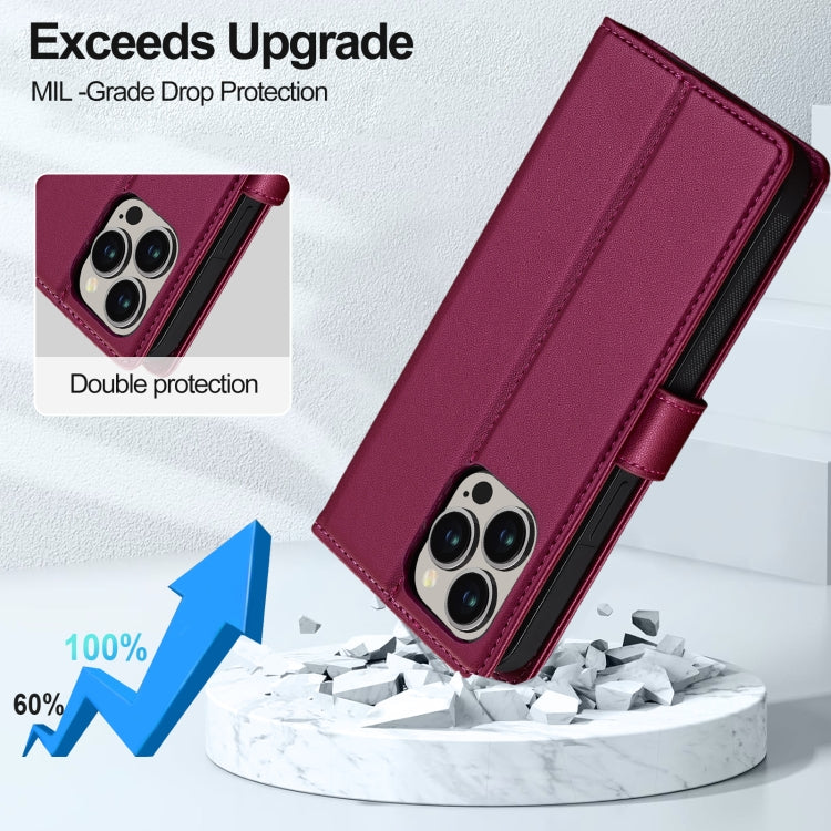 For iPhone 13 Pro LC.IMEEKE L2 Series Detachable Magsafe PU Phone Case with Lanyard(Red) - free shipping - PMC Jewellery - Order now!