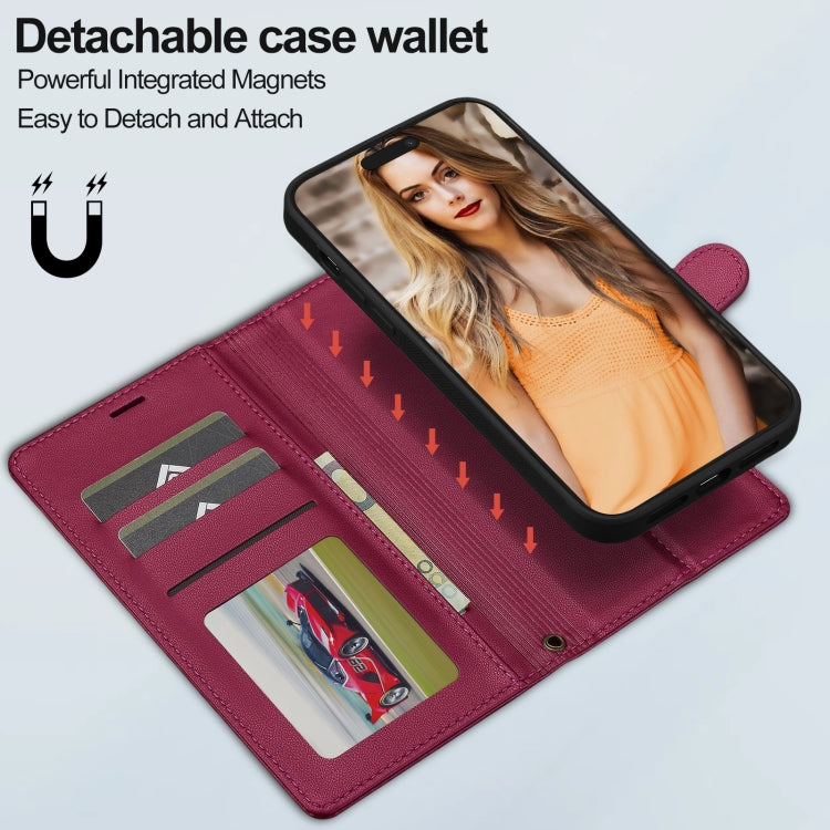 For iPhone 13 Pro LC.IMEEKE L2 Series Detachable Magsafe PU Phone Case with Lanyard(Red) - free shipping - PMC Jewellery - Order now!