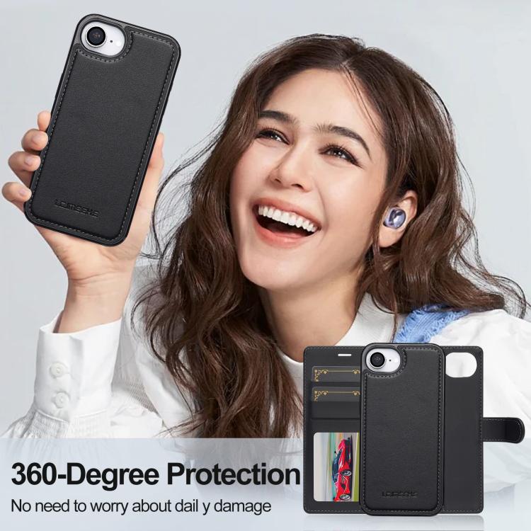 For iPhone 16e LC.IMEEKE L2 Series Detachable Magsafe PU Phone Case with Lanyard(Black) - free shipping - PMc TechLife - Order now!