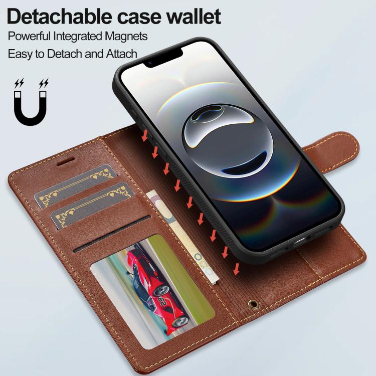 For iPhone 16e LC.IMEEKE L2 Series Detachable Magsafe PU Phone Case with Lanyard(Brown) - free shipping - PMc TechLife - Order now!