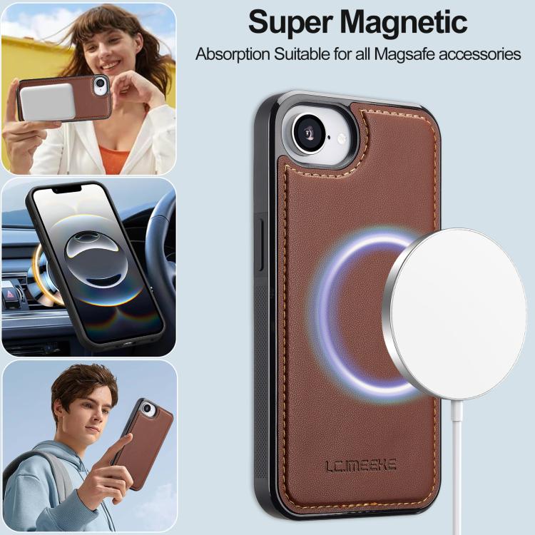 For iPhone 16e LC.IMEEKE L2 Series Detachable Magsafe PU Phone Case with Lanyard(Brown) - free shipping - PMc TechLife - Order now!