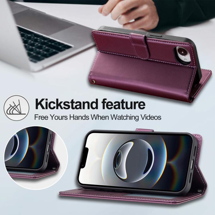 For iPhone 16e LC.IMEEKE L2 Series Detachable Magsafe PU Phone Case with Lanyard(Purple) - free shipping - PMc TechLife - Order now!