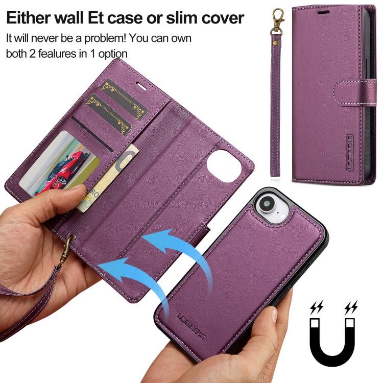 For iPhone 16e LC.IMEEKE L2 Series Detachable Magsafe PU Phone Case with Lanyard(Purple) - free shipping - PMc TechLife - Order now!