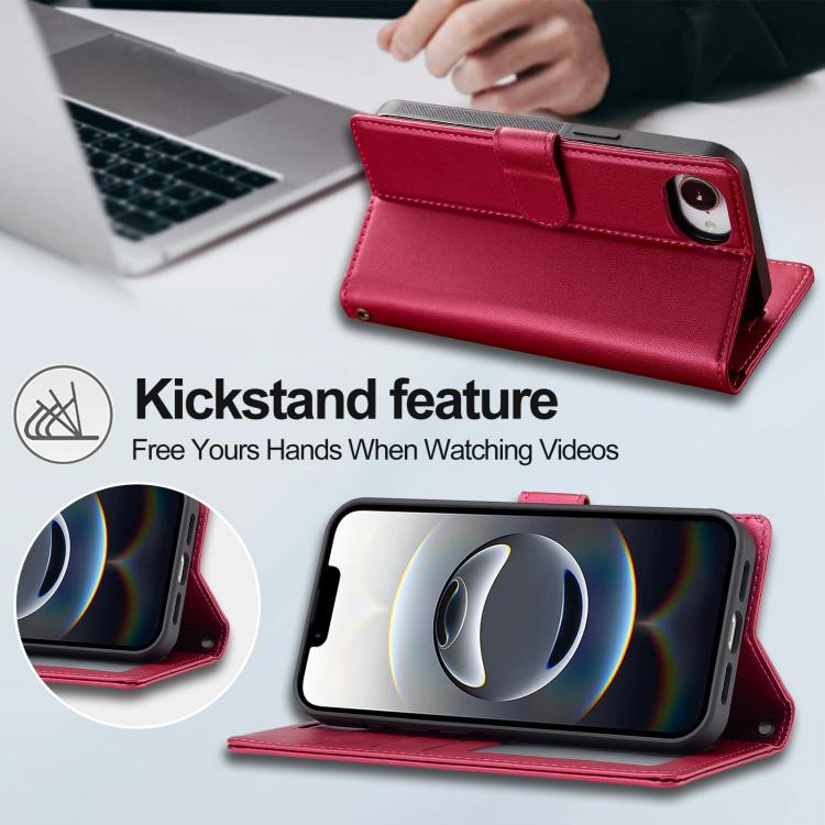 For iPhone 16e LC.IMEEKE L2 Series Detachable Magsafe PU Phone Case with Lanyard(Red) - free shipping - PMc TechLife - Order now!