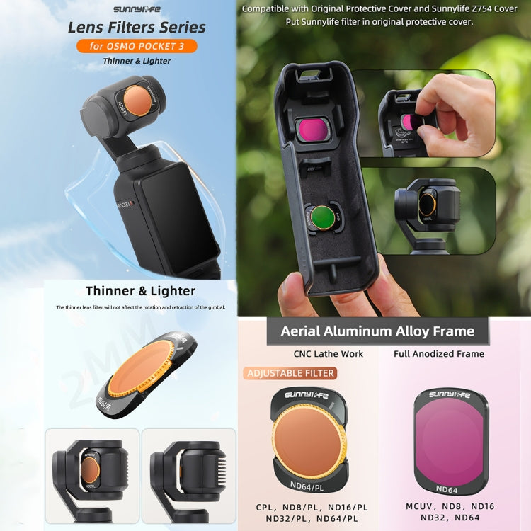 For DJI Osmo Pocket 3 Sunnylife Camera Lens Magnetic Metal Filter, No Impact On Gimbal Reset, Filter:4 in 1 ND8-64 - free shipping - PMC TechLife - Order now!