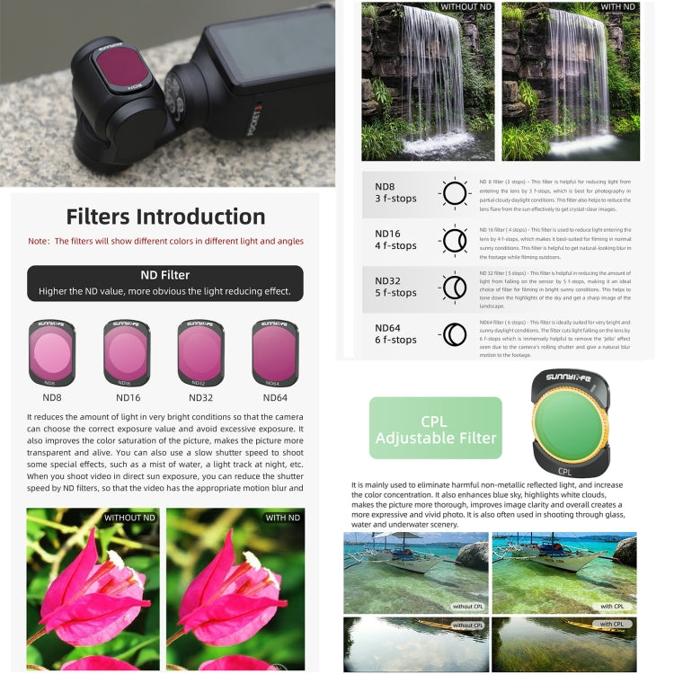 For DJI Osmo Pocket 3 Sunnylife Camera Lens Magnetic Metal Filter, No Impact On Gimbal Reset, Filter:3 in 1 CPL ND8 ND16 - free shipping - PMC TechLife - Order now!