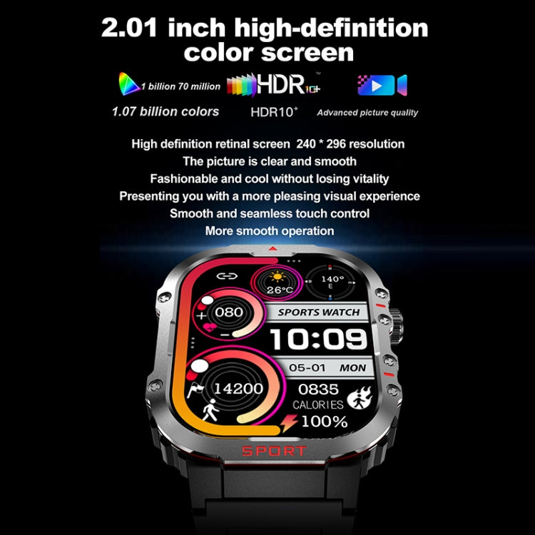 G45 2.01 inch Screen Silicone Strap 10m Waterproof Smart Watch, Support Flashlight / Bluetooth Call / HRV(Black) - Smart Watches by PMC TechLife | Online Shopping South Africa | PMC TechLife | Buy Now Pay Later Mobicred