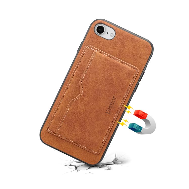 For iPhone 16e Denior D08 PU Single Card Slot Holder Phone Case(Brown) - free shipping - PMC TechLife - Order now!