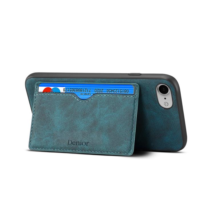 For iPhone 16e Denior D08 PU Single Card Slot Holder Phone Case(Blue) - iPhone 16e Cases by Denior | Online Shopping South Africa | PMC TechLife | Buy Now Pay Later Mobicred