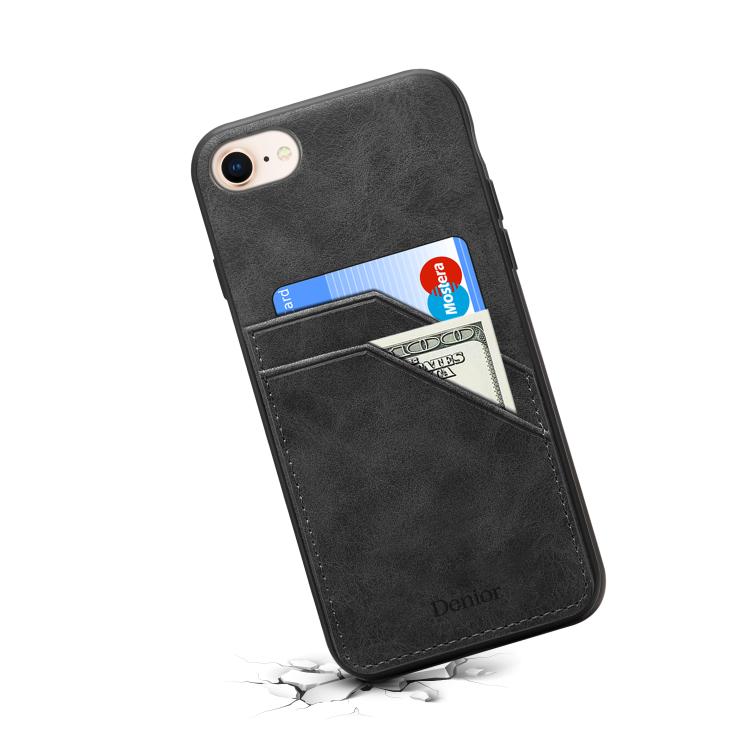 For iPhone 16e Denior D09 PU Dual Card Slot Back Cover Phone Case(Black) - iPhone 16e Cases by Denior | Online Shopping South Africa | PMC TechLife | Buy Now Pay Later Mobicred