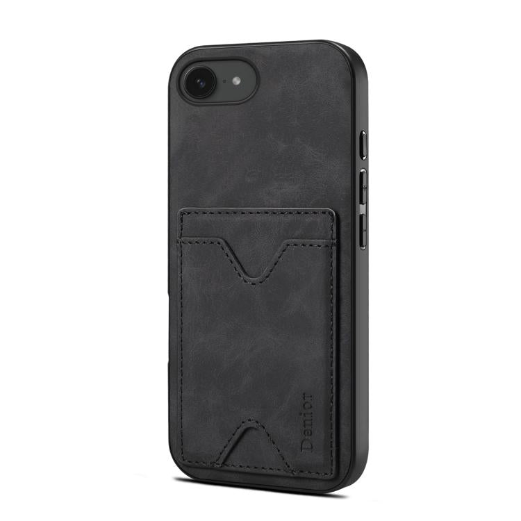 For iPhone 16e Denior D06 PU Back Cover Card Slot Holder Phone Case(Black) - iPhone 16e Cases by Denior | Online Shopping South Africa | PMC TechLife | Buy Now Pay Later Mobicred
