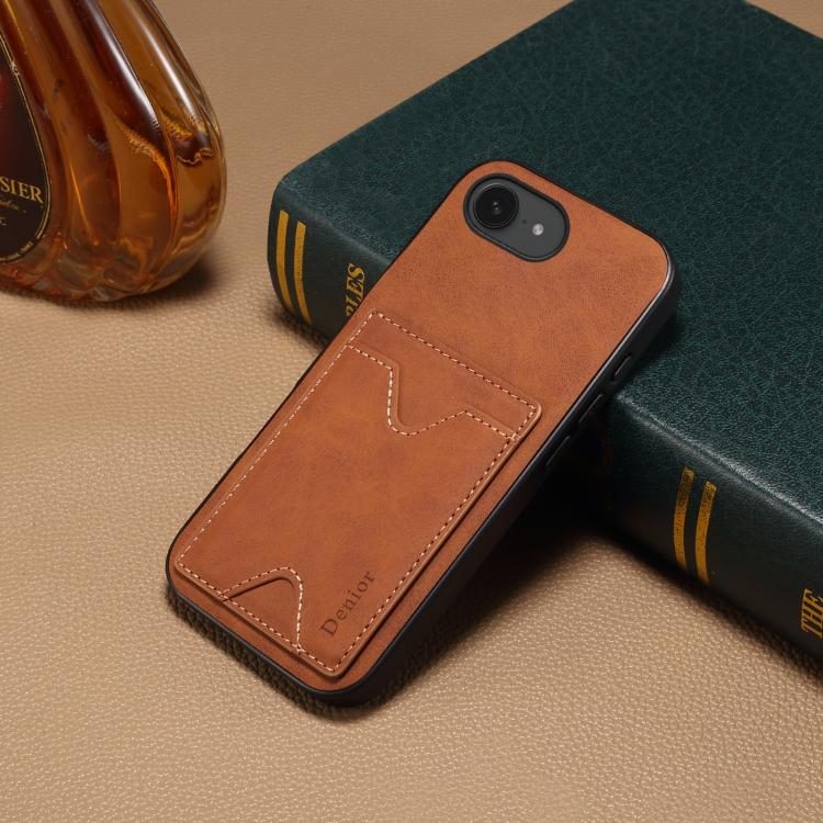 For iPhone 16e Denior D06 PU Back Cover Card Slot Holder Phone Case(Brown) - iPhone 16e Cases by Denior | Online Shopping South Africa | PMC TechLife | Buy Now Pay Later Mobicred