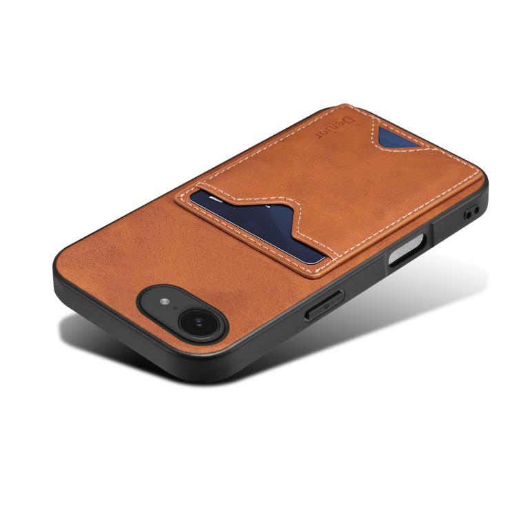 For iPhone 16e Denior D06 PU Back Cover Card Slot Holder Phone Case(Brown) - iPhone 16e Cases by Denior | Online Shopping South Africa | PMC TechLife | Buy Now Pay Later Mobicred