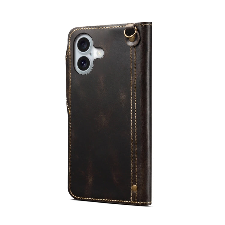 For iPhone 16 Denior B01 Oil Wax Cowhide Magnetic Button Genuine Leather Case(Black) - free shipping - PMC Jewellery - Order now!