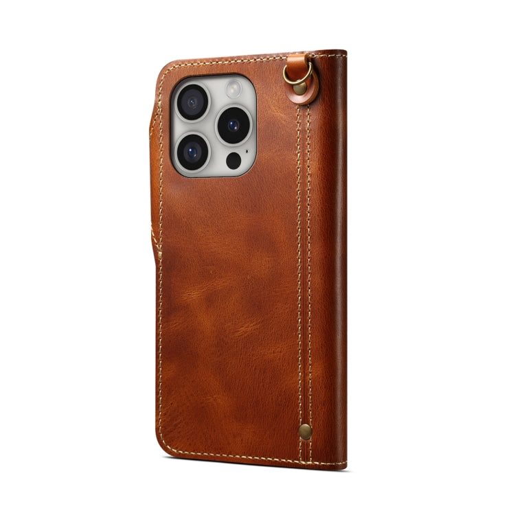 For iPhone 16 Pro Denior B01 Oil Wax Cowhide Magnetic Button Genuine Leather Case(Brown) - free shipping - PMC Jewellery - Order now!