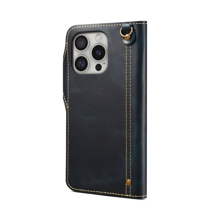 For iPhone 16 Pro Max Denior B01 Oil Wax Cowhide Magnetic Button Genuine Leather Case(Blue) - free shipping - PMC Jewellery - Order now!
