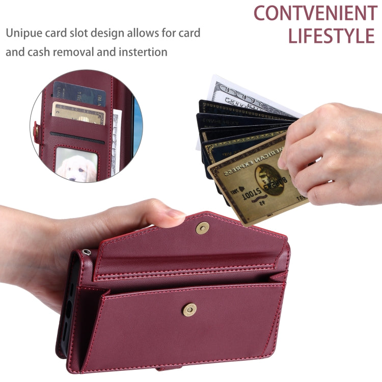 For Samsung Galaxy S25 5G Wallet Multi-card Slot Leather Phone Case with Lanyard(Wine Red) - Galaxy S25 5G Cases by PMC TechLife | Online Shopping South Africa | PMC TechLife | Buy Now Pay Later Mobicred