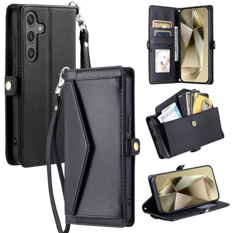For Samsung Galaxy S25 5G Wallet Multi-card Slot Leather Phone Case with Lanyard(Black) - Galaxy S25 5G Cases by PMC TechLife | Online Shopping South Africa | PMC TechLife | Buy Now Pay Later Mobicred