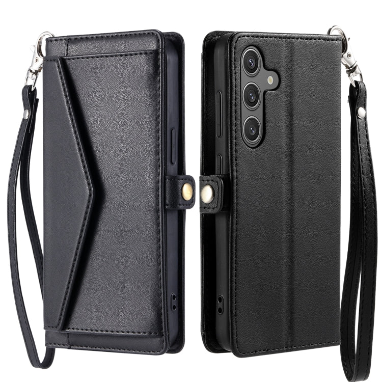 For Samsung Galaxy S25 5G Wallet Multi-card Slot Leather Phone Case with Lanyard(Black) - Galaxy S25 5G Cases by PMC TechLife | Online Shopping South Africa | PMC TechLife | Buy Now Pay Later Mobicred