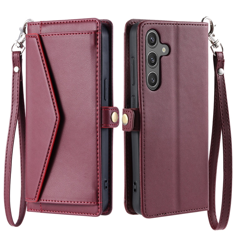 For Samsung Galaxy S25+ 5G Wallet Multi-card Slot Leather Phone Case with Lanyard(Wine Red) - Galaxy S25+ 5G Cases by PMC TechLife | Online Shopping South Africa | PMC TechLife | Buy Now Pay Later Mobicred