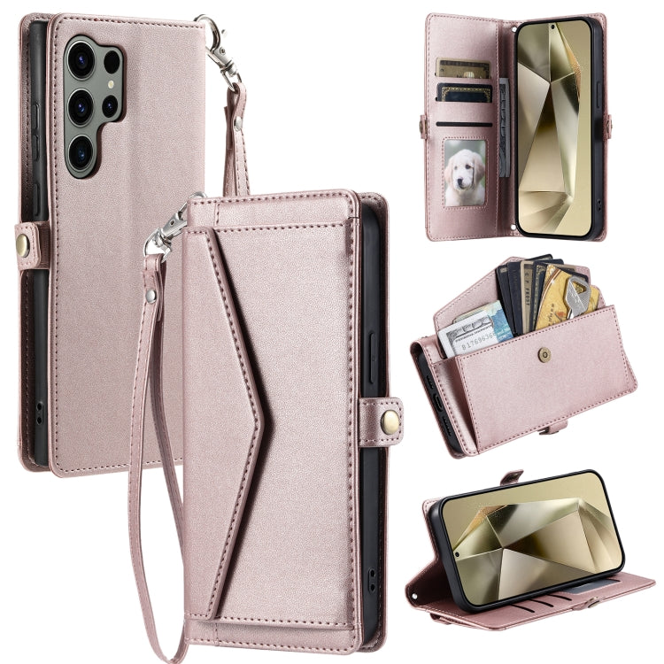 For Samsung Galaxy S25 Ultra 5G Wallet Multi-card Slot Leather Phone Case with Lanyard(Rose Gold) - Galaxy S25 Ultra 5G Cases by PMC TechLife | Online Shopping South Africa | PMC TechLife | Buy Now Pay Later Mobicred
