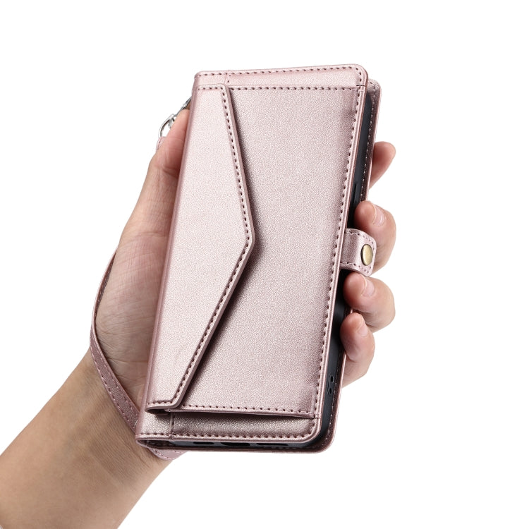 For Samsung Galaxy S25 Ultra 5G Wallet Multi-card Slot Leather Phone Case with Lanyard(Rose Gold) - Galaxy S25 Ultra 5G Cases by PMC TechLife | Online Shopping South Africa | PMC TechLife | Buy Now Pay Later Mobicred