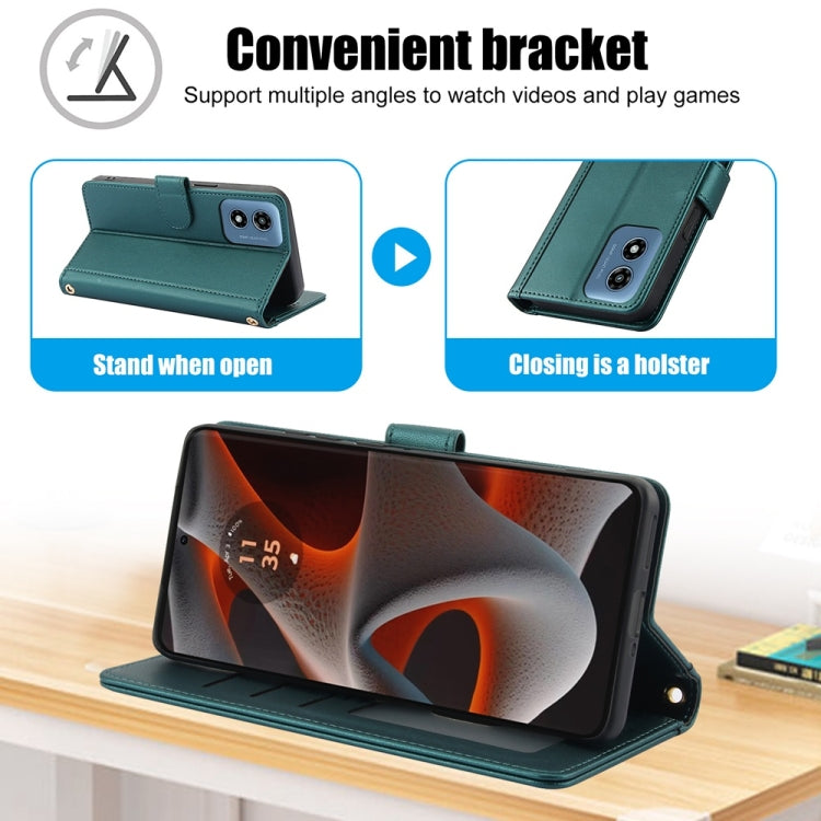 For Motorola Moto G Play 2024 Skin Feel Pure Color Card Slots Leather Phone Case with Dual Lanyard(Green) - Motorola Cases by PMC Jewellery | Online Shopping South Africa | PMC Jewellery | Buy Now Pay Later Mobicred