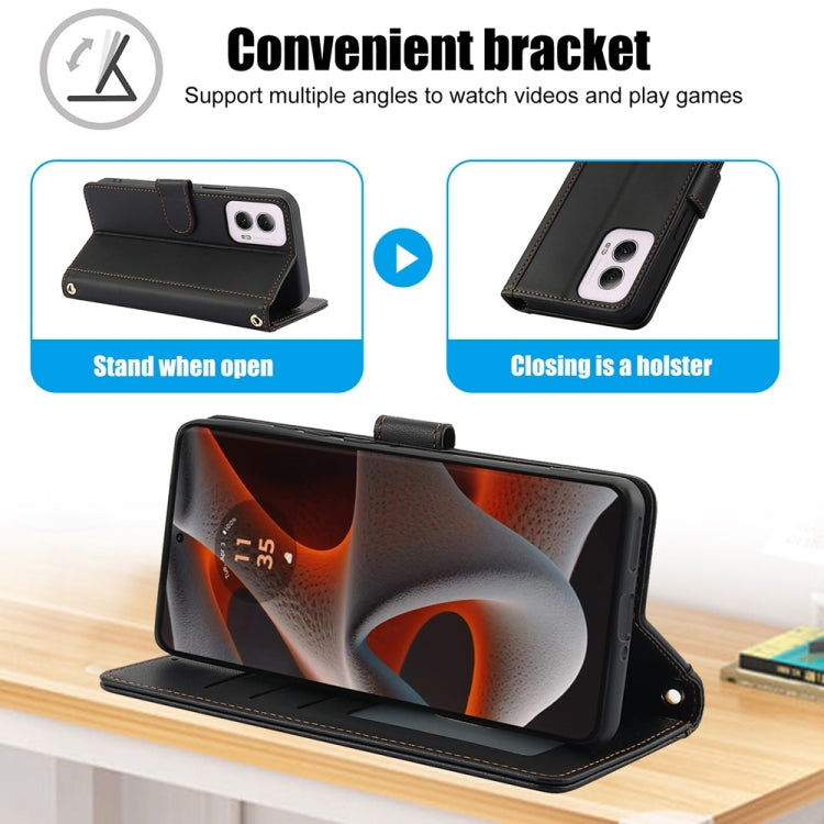 For Motorola Moto G Power 5G 2024 Skin Feel Pure Color Card Slots Leather Phone Case with Dual Lanyard(Black) - Motorola Cases by PMC Jewellery | Online Shopping South Africa | PMC Jewellery | Buy Now Pay Later Mobicred