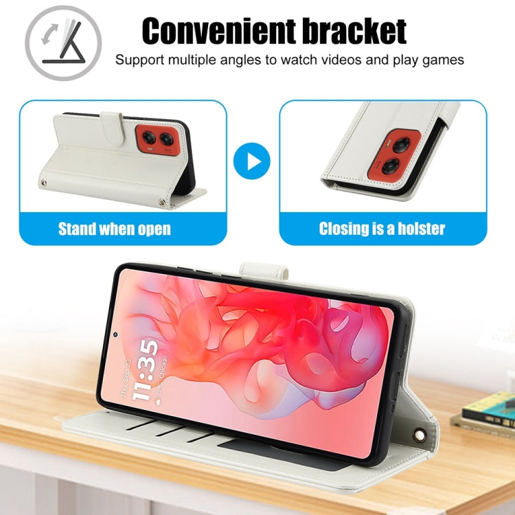 For Motorola Moto G Stylus 5G 2024 Skin Feel Pure Color Card Slots Leather Phone Case with Dual Lanyard(White) - Motorola Cases by PMC Jewellery | Online Shopping South Africa | PMC Jewellery | Buy Now Pay Later Mobicred