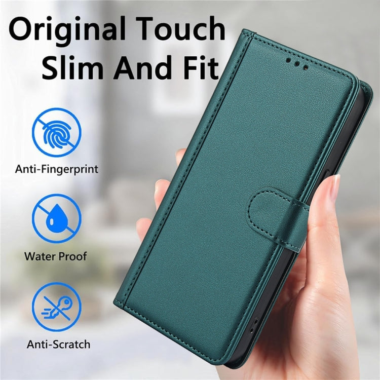 For Samsung Galaxy S25 Ultra 5G Skin Feel Pure Color Card Slots Leather Phone Case with Dual Lanyard(Green) - Galaxy S25 Ultra 5G Cases by PMC TechLife | Online Shopping South Africa | PMC TechLife | Buy Now Pay Later Mobicred