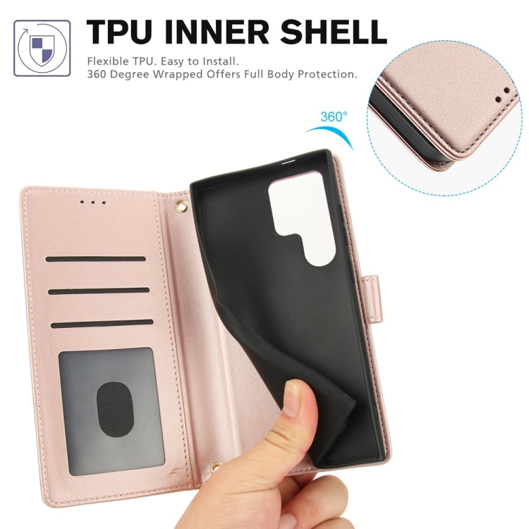 For Samsung Galaxy S25 Ultra 5G Skin Feel Pure Color Card Slots Leather Phone Case with Dual Lanyard(Rose Gold) - Galaxy S25 Ultra 5G Cases by PMC TechLife | Online Shopping South Africa | PMC TechLife | Buy Now Pay Later Mobicred