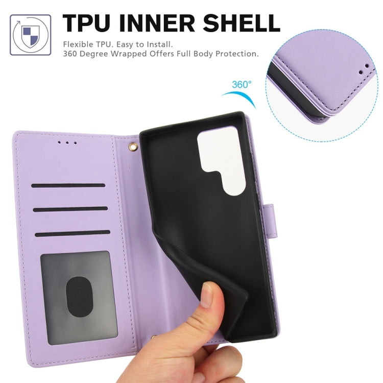 For Samsung Galaxy S25 Ultra 5G Skin Feel Pure Color Card Slots Leather Phone Case with Dual Lanyard(Purple) - Galaxy S25 Ultra 5G Cases by PMC TechLife | Online Shopping South Africa | PMC TechLife | Buy Now Pay Later Mobicred