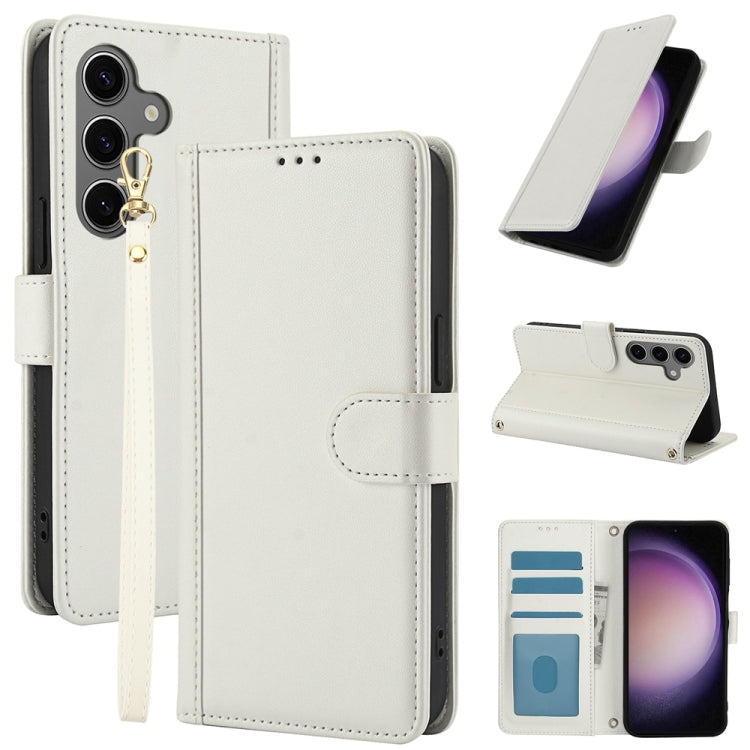 For Samsung Galaxy S25+ 5G Skin Feel Pure Color Card Slots Leather Phone Case with Dual Lanyard(White) - free shipping - PMC TechLife - Order now!