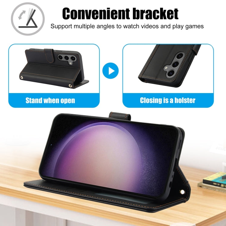 For Samsung Galaxy S25+ 5G Skin Feel Pure Color Card Slots Leather Phone Case with Dual Lanyard(Black) - Galaxy S25+ 5G Cases by PMC TechLife | Online Shopping South Africa | PMC TechLife | Buy Now Pay Later Mobicred