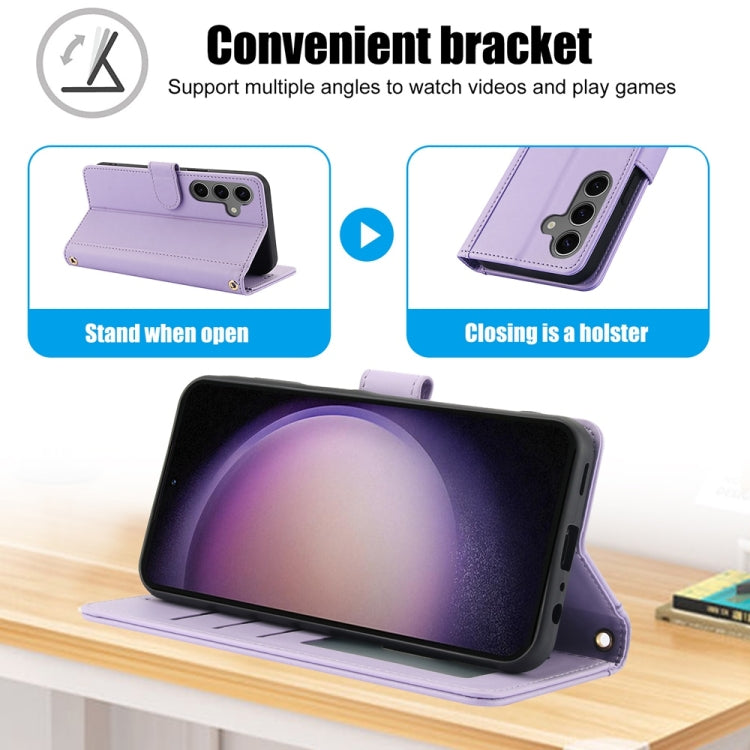 For Samsung Galaxy S25+ 5G Skin Feel Pure Color Card Slots Leather Phone Case with Dual Lanyard(Purple) - Galaxy S25+ 5G Cases by PMC TechLife | Online Shopping South Africa | PMC TechLife | Buy Now Pay Later Mobicred
