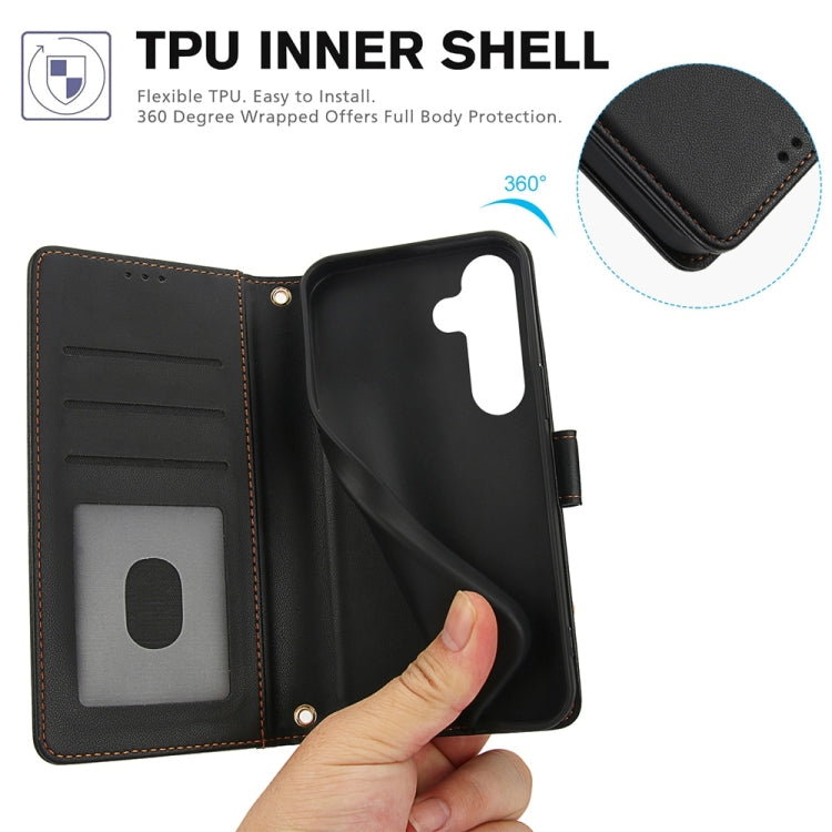 For Samsung Galaxy S25 5G Skin Feel Pure Color Card Slots Leather Phone Case with Dual Lanyard(Black) - Galaxy S25 5G Cases by PMC TechLife | Online Shopping South Africa | PMC TechLife | Buy Now Pay Later Mobicred