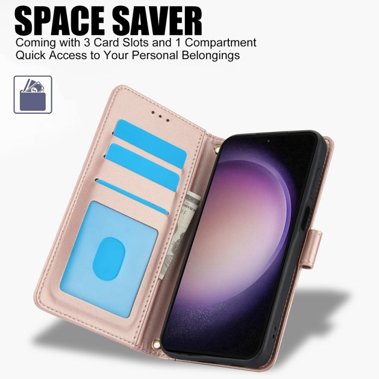For Samsung Galaxy S25 5G Skin Feel Pure Color Card Slots Leather Phone Case with Dual Lanyard(Rose Gold) - Galaxy S25 5G Cases by PMC TechLife | Online Shopping South Africa | PMC TechLife | Buy Now Pay Later Mobicred