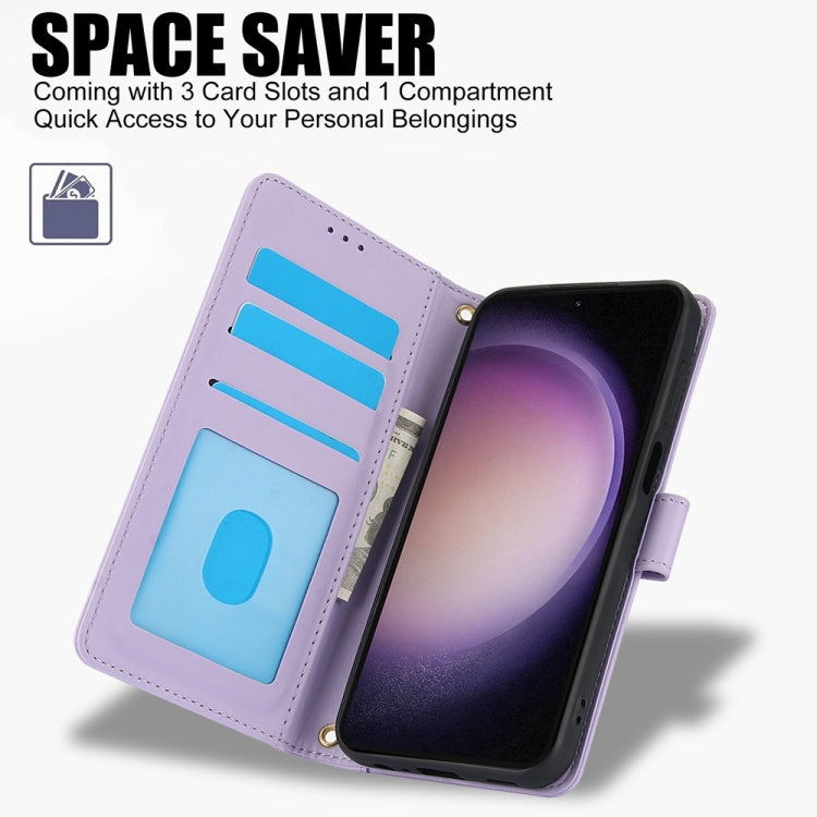 For Samsung Galaxy S25 5G Skin Feel Pure Color Card Slots Leather Phone Case with Dual Lanyard(Purple) - Galaxy S25 5G Cases by PMC TechLife | Online Shopping South Africa | PMC TechLife | Buy Now Pay Later Mobicred