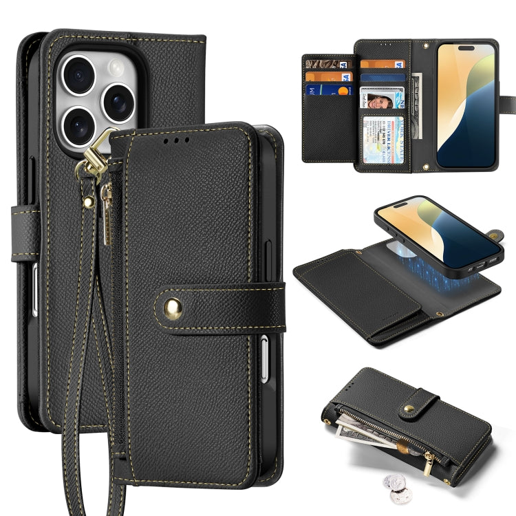 For iPhone 16 Pro DUX DUCIS Lawa Series 2 in 1 Wallet Zipper Detachable MagSafe Phone Case with Lanyard(Black) - free shipping - PMC Jewellery - Order now!